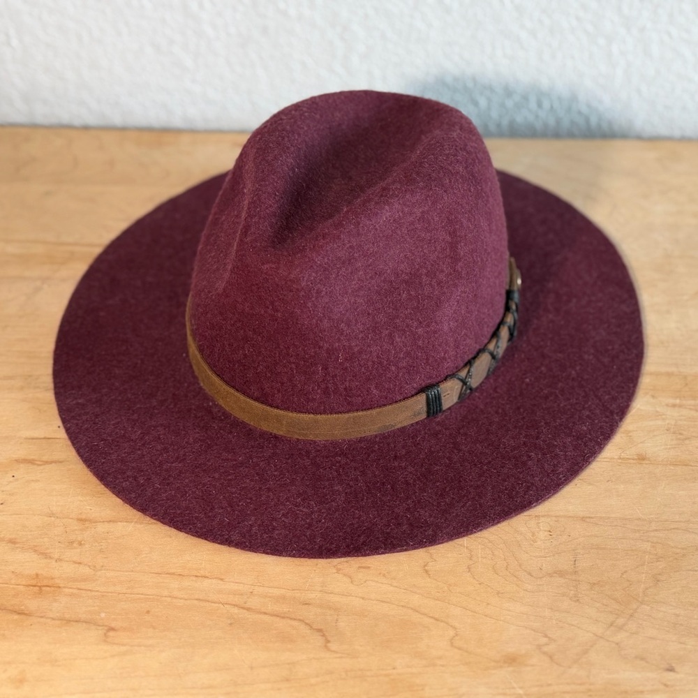 Pistil women’s Burgundy Felt Fedora Hat with Brown Trim